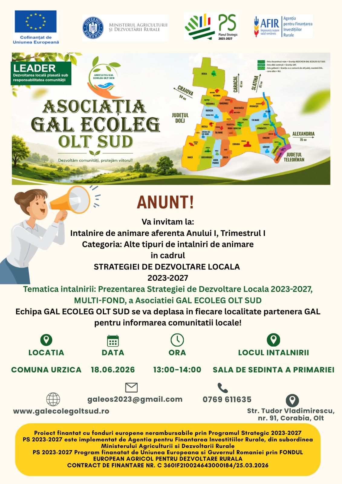 Anunt intalnire de animare 18.06.2026, Trimestrul I, An I, Comuna Urzica